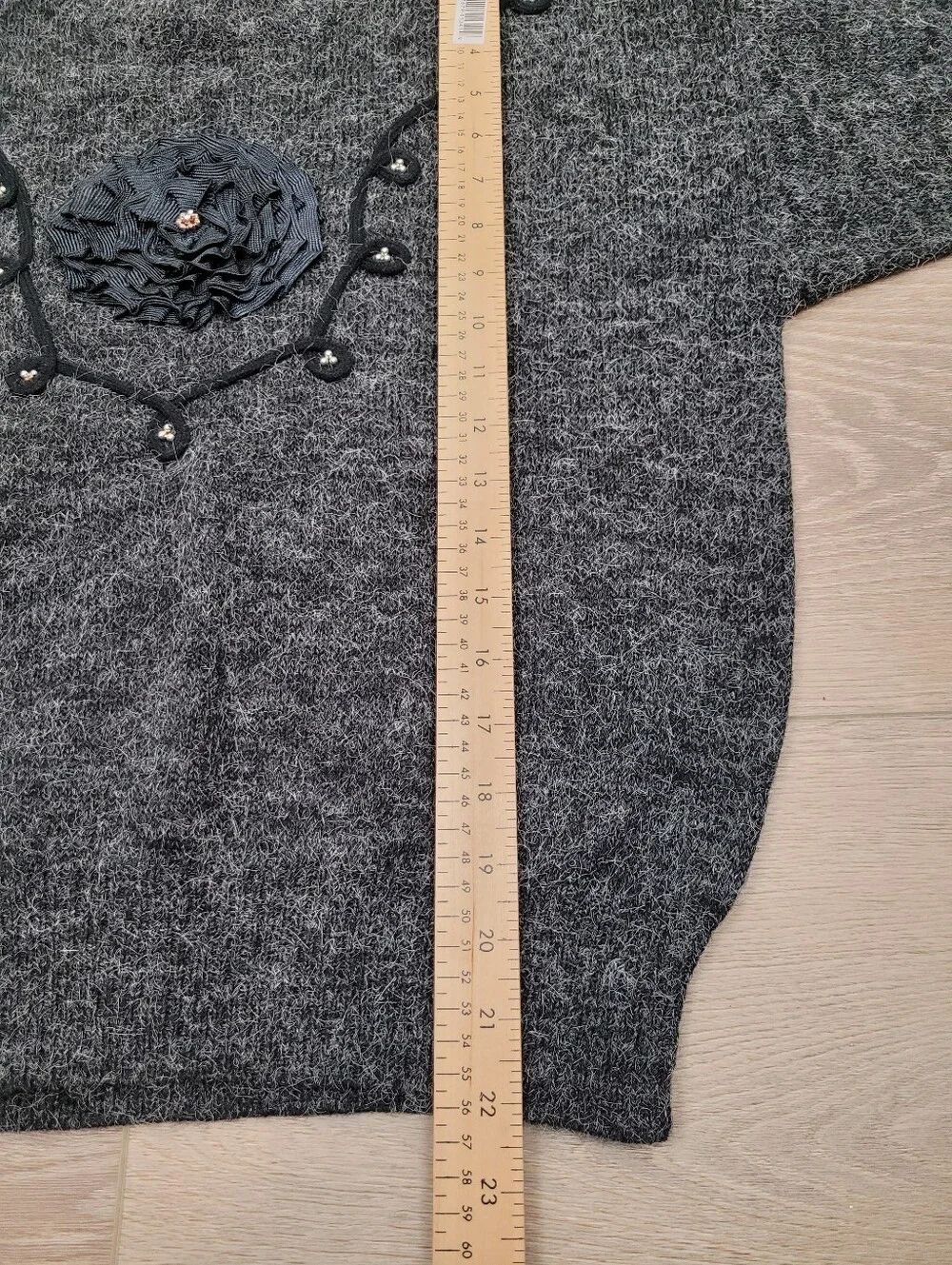 Vintage Marella Grey & Black Flower Sweater Top Size: Large - Picture 10 of 10